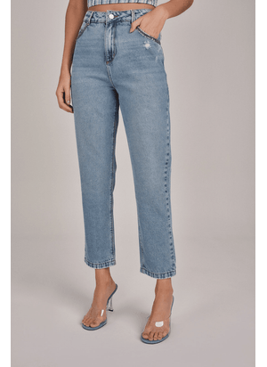 CALÇA JEANS MOM COM BORDADO