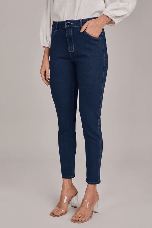 CALÇA JEANS CINTURA ALTA ESCURA FITNESS