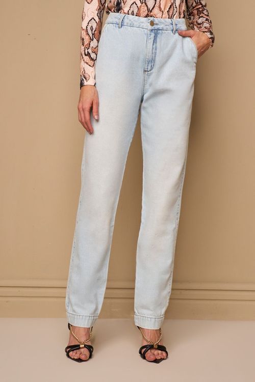 CALÇA JEANS RETA BOLSO FACA