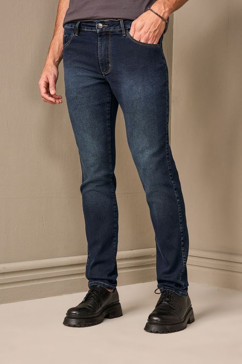 CALÇA JEANS RETA COM BORDADO