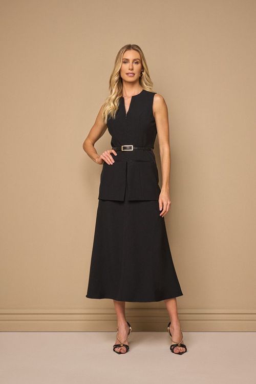 SAIA LONG MIDI COM BOLSO FACA
