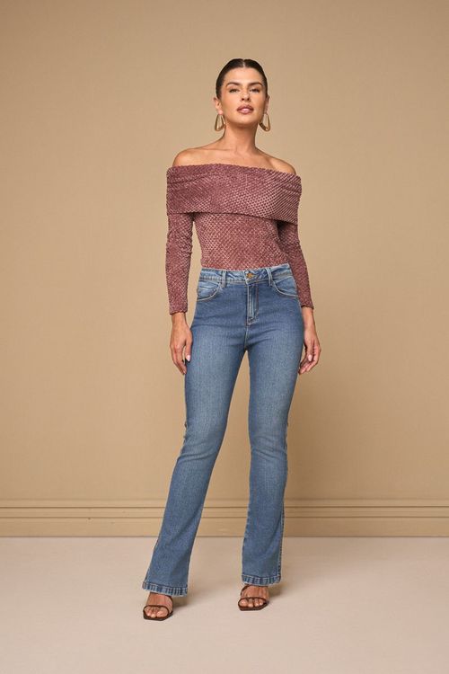 CALÇA JEANS AZUL CLARO SKINNY FLARE MIGNON