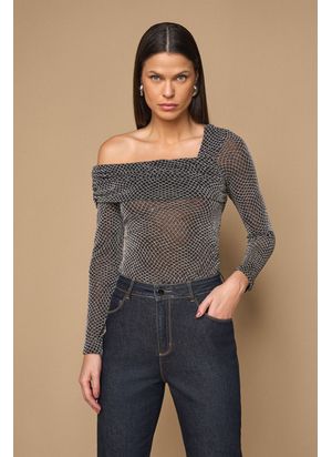 BLUSA MANGA LONGA E DECOTE ASSIMÉTRICO