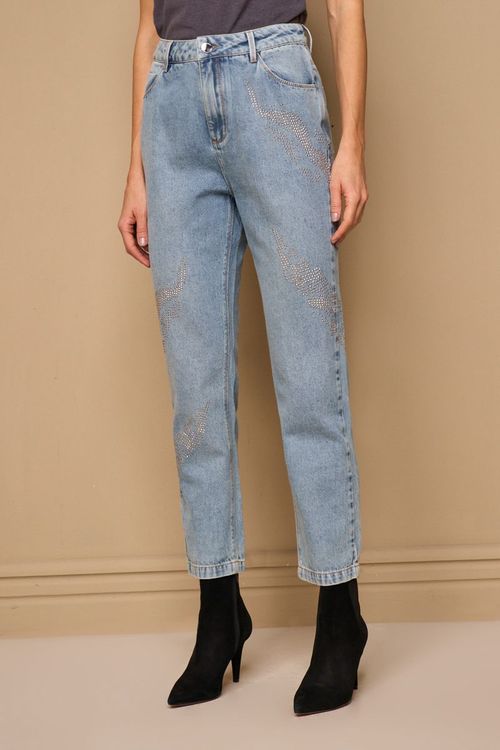 CALÇA JEANS NEW STRAIGHT COM STRASS