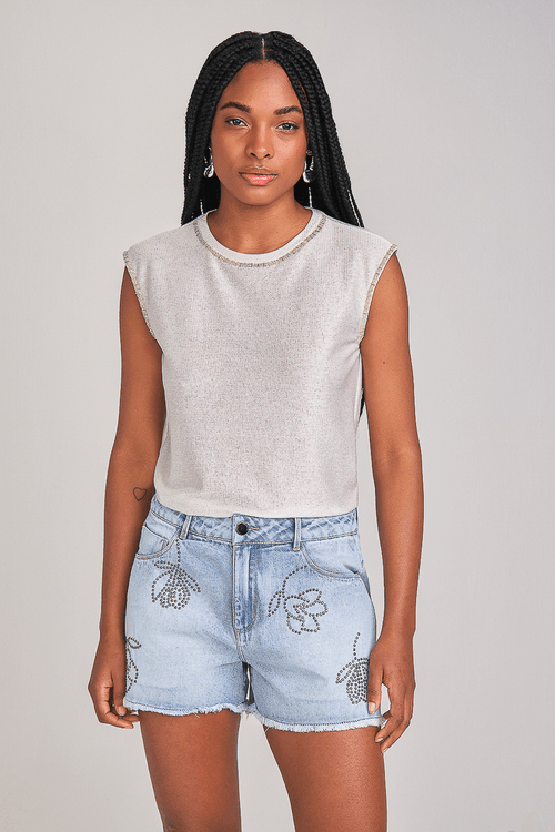 BLUSA SEM MANGA COM BORDADO