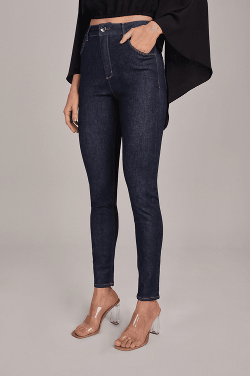 CALÇA JEANS CINTURA ALTA ESCURA