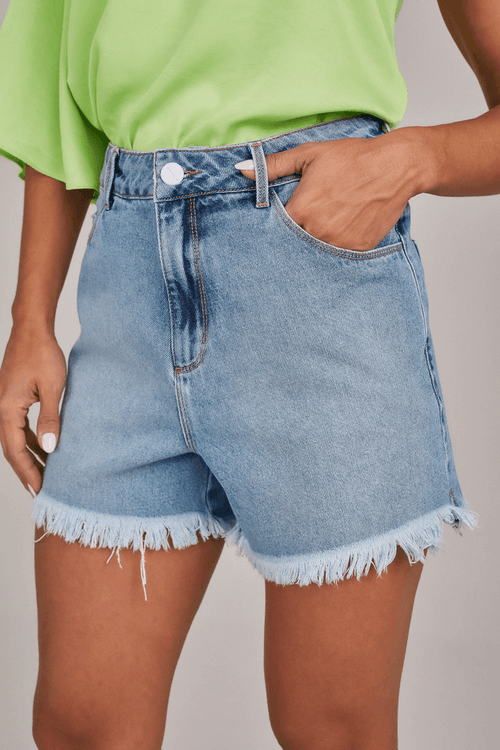 SHORTS JEANS MOM BARRA DESFIADA