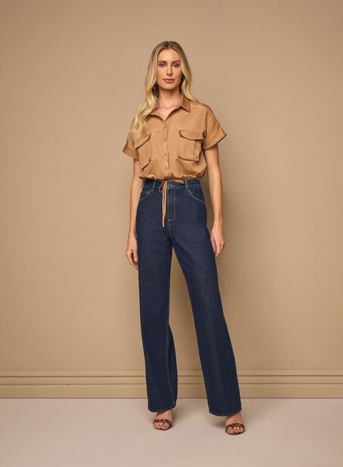 CALÇA JEANS INTENSE BLUE WIDE LEG