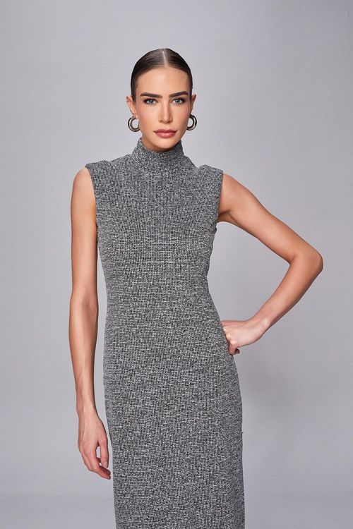 VESTIDO LONG MIDI DE TWEED