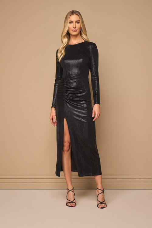 VESTIDO MANGA LONGA COM FRANZIDO
