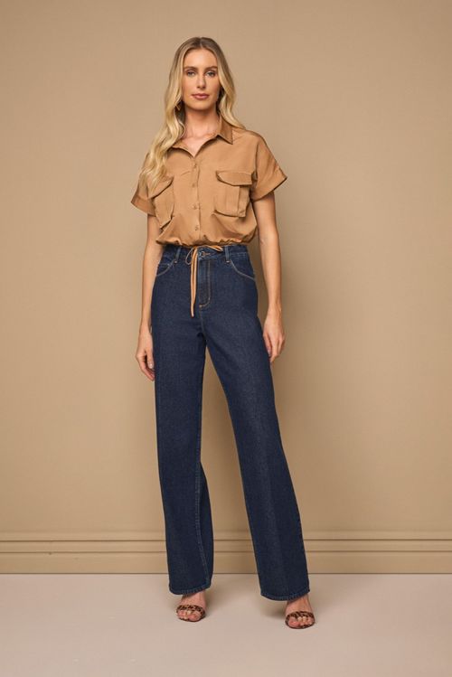 CALÇA JEANS INTENSE BLUE WIDE LEG