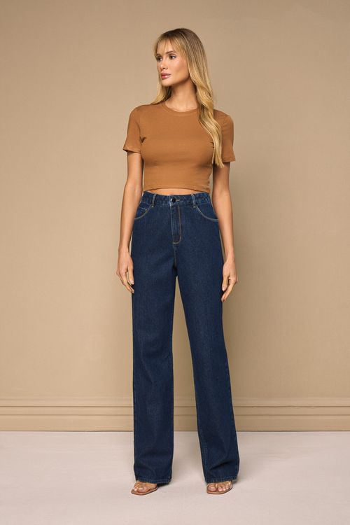 CALÇA JEANS INTENSE BLUE WIDE LEG