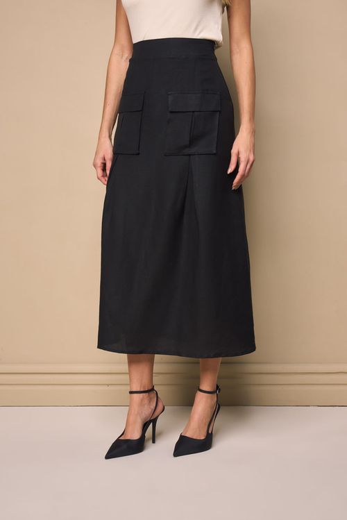 SAIA LONG MIDI COM BOLSO FOLE