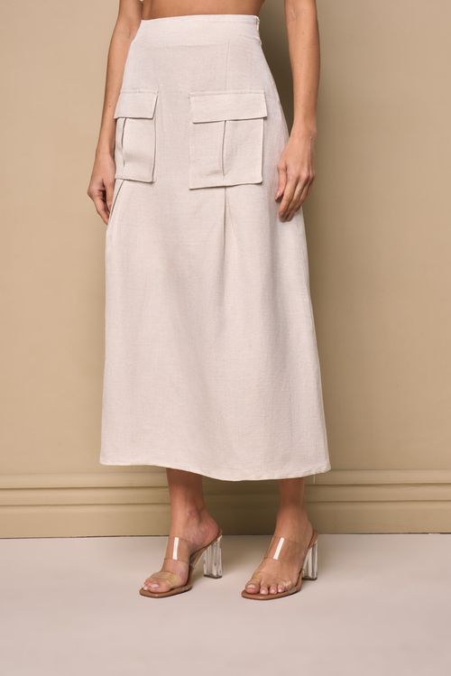 SAIA LONG MIDI COM BOLSO FOLE