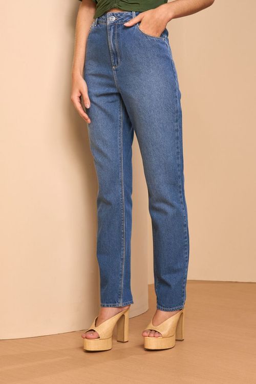 CALÇA JEANS RETA AZUL MÉDIO