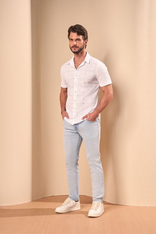 CALÇA JEANS RETA DELAVÊ