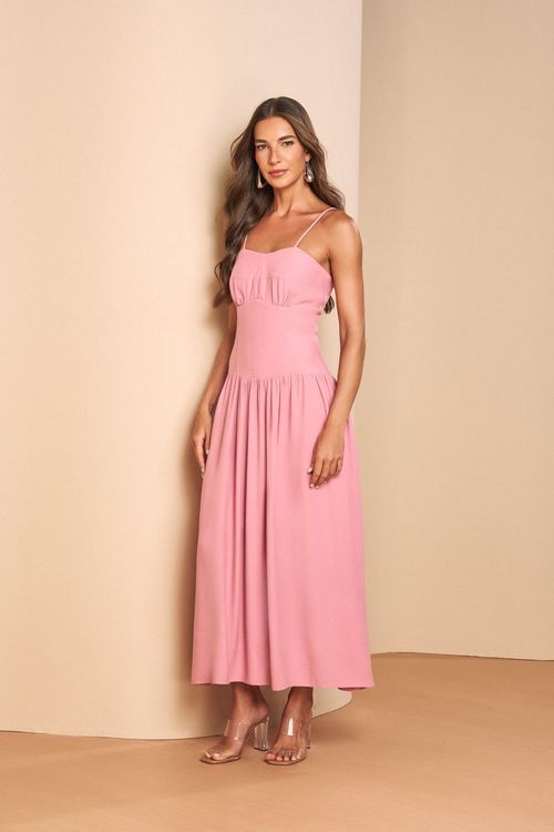 VESTIDO LONG MIDI COM BARBATANAS