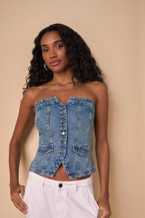 BLUSA JEANS SEM ALÇA